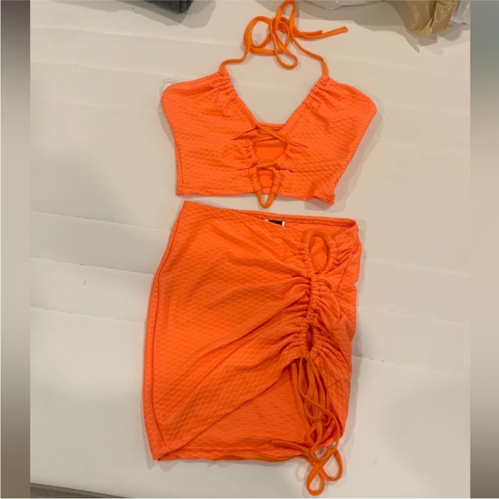 Orange Halter Top and Skirt Set